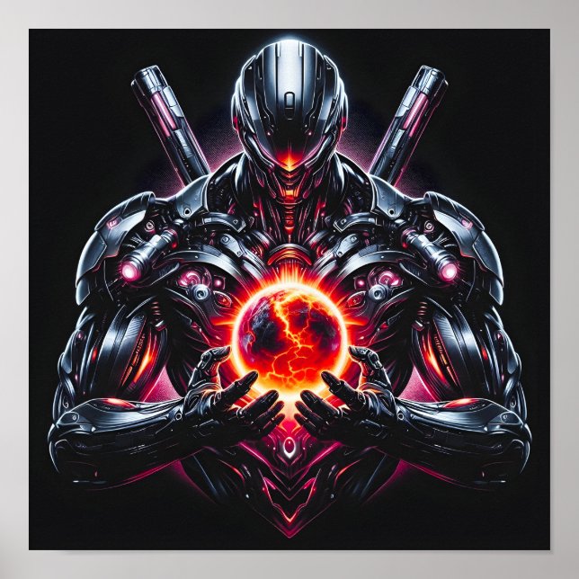 Affiche Gardien Cosmique Cybernétique Abstrait Robot Futur (Devant)