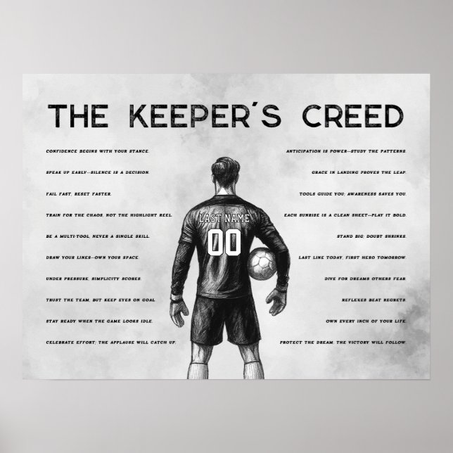 Affiche Gardien de but de football Crédence Monogramme Gri (Devant)