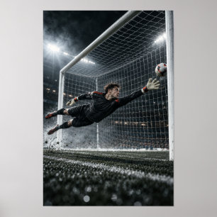 Affiche Gardien de but de football en plongée – Stade dram