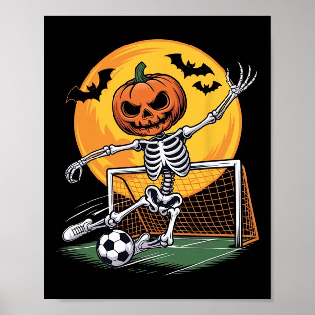 Affiche Gardien de but squelette citrouille Soccer Hallowe (Devant)