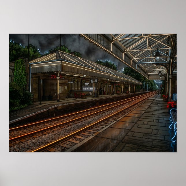 Affiche Gare de Hebden Bridge Art Néon Vintage (Devant)