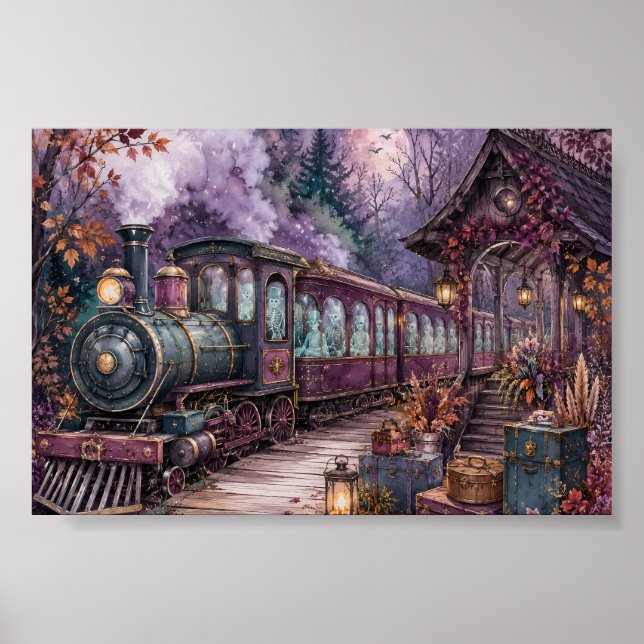 Affiche Gare de l'Express de Squelette Gothique Whimsigoth (Devant)