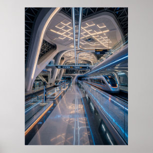 Affiche Gare Futuriste de Train à Grande Vitesse