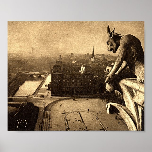 Affiche Gargoyle Notre Dame, Paris France 1912 Vintage (Devant)