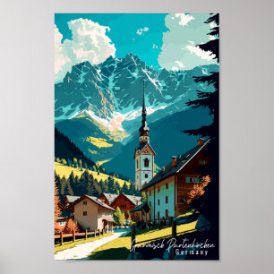 Affiche Garmisch Partenkirchen Allemagne voyage vintage