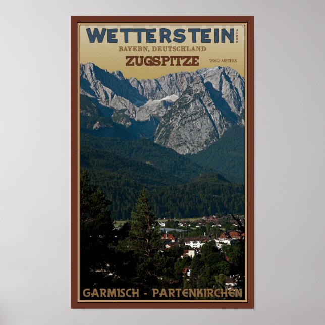 Affiche Garmisch - Zugspitze au-dessus de la ville (Devant)