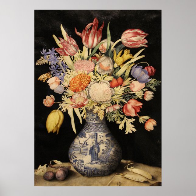 Affiche Garzoni - Vase chinois, Tulipes, Fleurs, Plums (Devant)