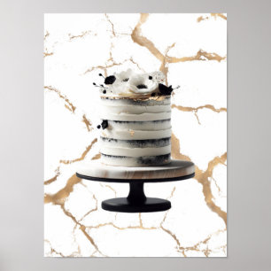 Affiche Gâteau à étages floral or et noir et blanc pour la