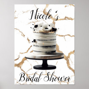 Affiche Gâteau à étages floral or noir et blanc pour Baby
