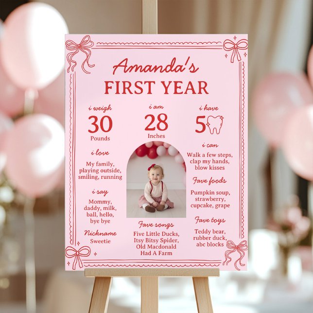 Affiche Gâteau à ruban rouge et rose, photo d'un premier a (Créateur téléchargé)