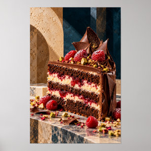 Affiche Gâteau au Chocolat et Framboise en Couches Art de