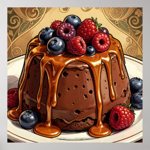 Affiche Gâteau aux Fruits Rouges au Chocolat Décadent et C