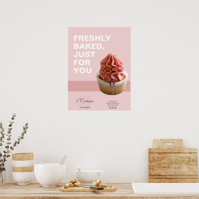 Affiche Gâteau Cupcake Photo Rose Logo Monogramme Boulange (Cuisine)