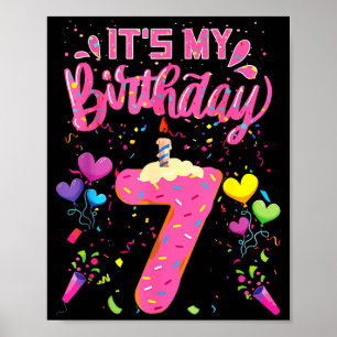 Affiche gâteau d'anniversaire 7 ans fille enfants heureux