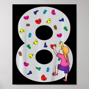 Affiche Gâteau d'anniversaire 8 ans Fête Climbeur Grimpeur