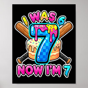 Affiche Gâteau d'anniversaire à carreaux bleus J'avais 6 a
