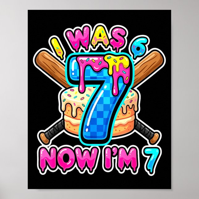 Affiche Gâteau d'anniversaire à carreaux bleus J'avais 6 a (Devant)