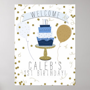 Affiche Gâteau d'anniversaire Bleu & Or Sugar is Sweet 1er