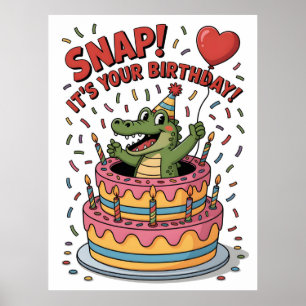 Affiche Gâteau d'anniversaire de fête avec un alligator mi