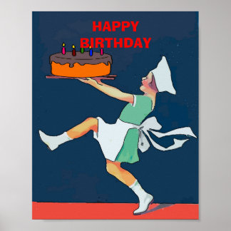 Affiche Gâteau d'anniversaire, fille avec bol, Cuisine