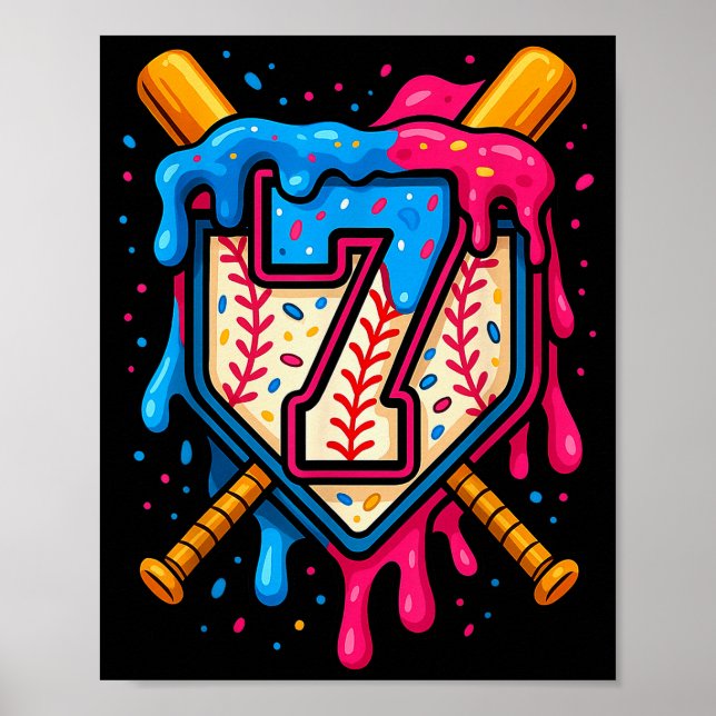 Affiche Gâteau d'anniversaire Hugvyn 7 Baseball Glace Drip (Devant)