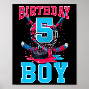 Affiche Gâteau de 5 ans de hockey garçon crème glacée qui