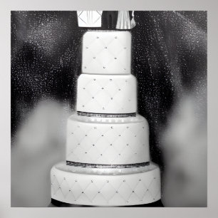 Affiche Gâteau de Mariage Rétro Blanc & Noir