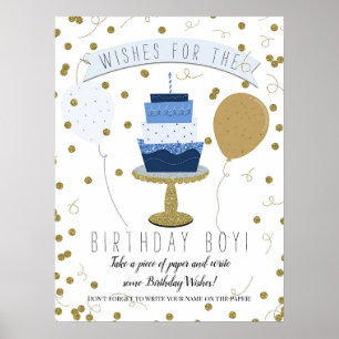 Affiche Gâteau de premier anniversaire Blue & Gold Sugar i