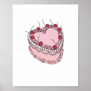 Affiche Gâteau en forme de cœur sur le thème vintage