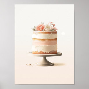 Affiche Gâteau Floral Élégant Rose Pêche Cuisine Boulanger