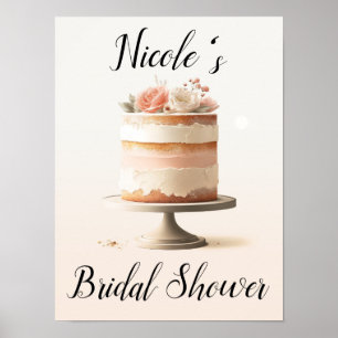 Affiche Gâteau Floral Rose Pêche Élégant Shower de Mariage