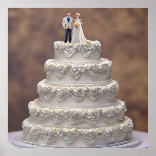 Affiche Gâteau Mariage Blanc De Cinq Niveaux Avec Couple D