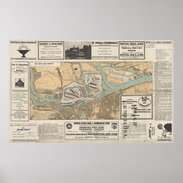 Affiche Gateway to the World: Der Hafen von Hamburg Map (Devant)