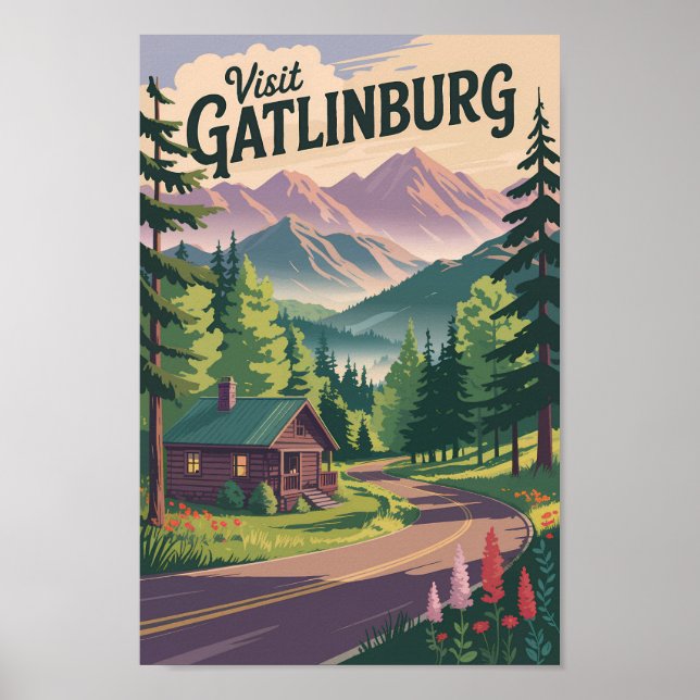 Affiche Gatlinburg Tennessee Cabine Travel Art Vintage (Devant)