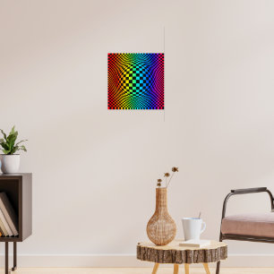 Affiche Gauchissement en damier arc-en-ciel