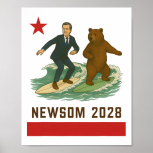 Affiche Gavin Newsom Élection 2028 Drapeau Californie Surf