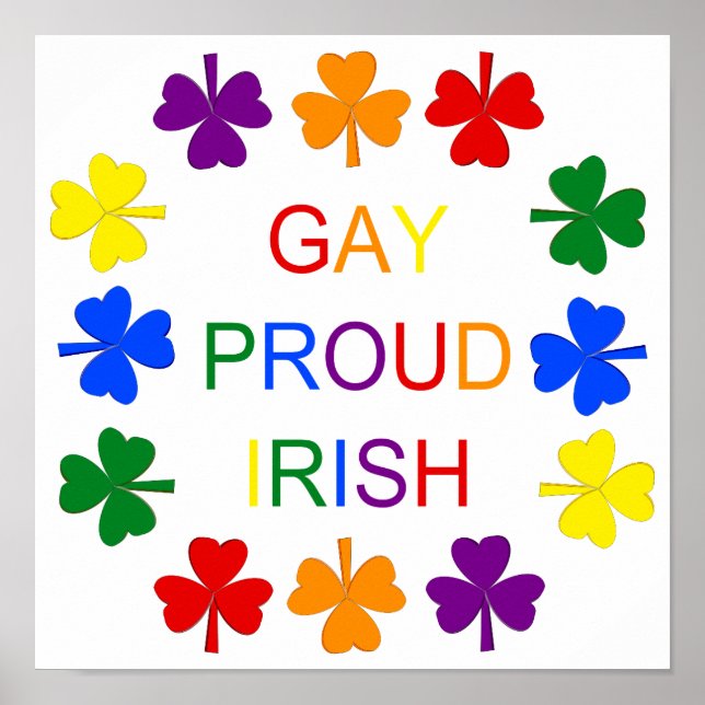 Affiche Gay Fier Irlandais LGBT Rainbow Shamrocks (Devant)