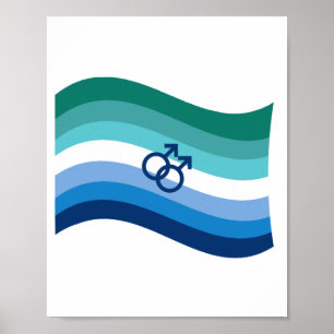 Affiche Gay Homme Love Pride Azure Wavy Flag