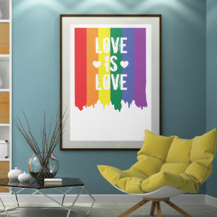 Affiche Gay pride Rainbow Paint Love Is Love Drapeau