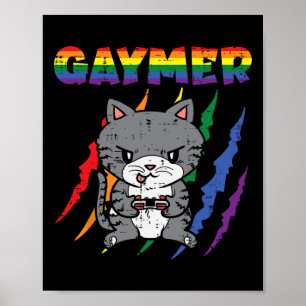 Affiche Gaymer Purride Chat jeu vidéo Gamer Lgbtq Rainbow