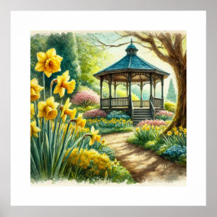 Affiche Gazebo Floral de Printemps à l'Aquarelle - Art IA