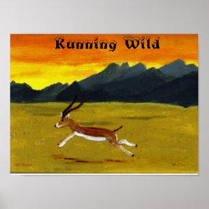 Affiche Gazelle de coucher du soleil courant l'affiche