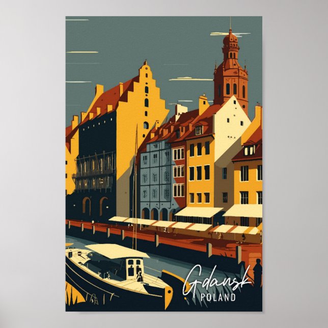 Affiche Gdansk Pologne Illustration de voyage artisanale (Devant)