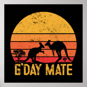 Affiche G'day Mate ! Kangaroos australien Vintage rétro
