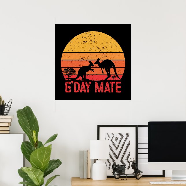 Affiche G'day Mate ! Kangaroos australien Vintage rétro (Bureau à domicile)
