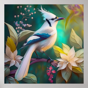 Affiche Geai à ailes de sarcelle à touffe blanche oiseau d