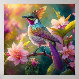 Affiche Geai arc-en-ciel à crête orange, oiseau de fantais