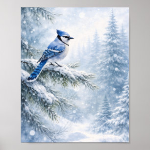 Affiche "Geai bleu vibrant dans l'art aquarellisé de la ne