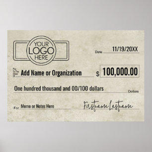 Affiche Géant Blank Check pour Sweepstakes, Awards, Charit