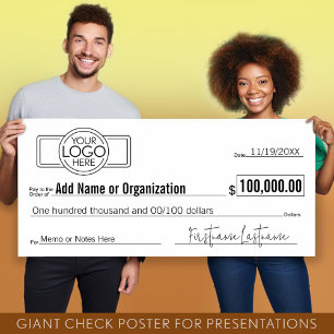 Affiche Géant Blank Check pour Sweepstakes, Awards, Charit